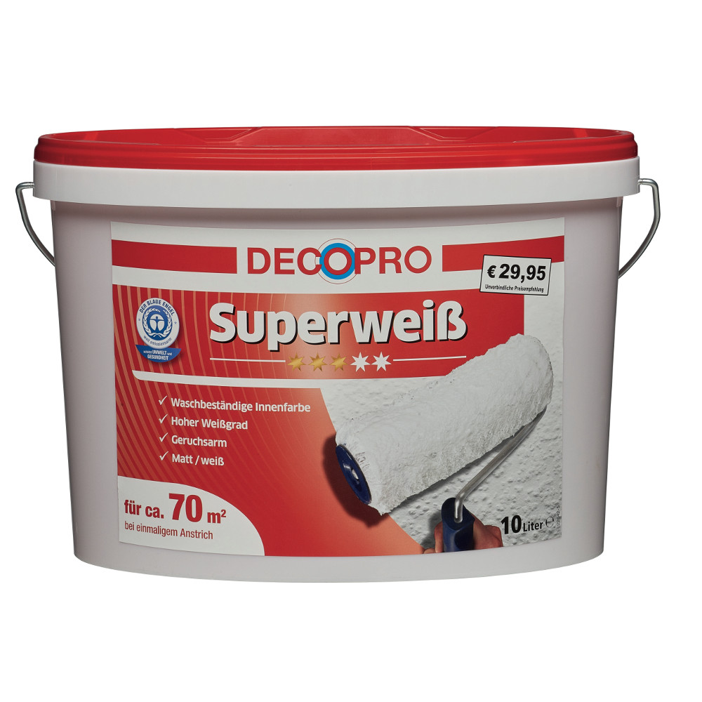 DecoPro Wandfarbe 10L (ca.70m²) Superweiß matt weiß Innenfarbe