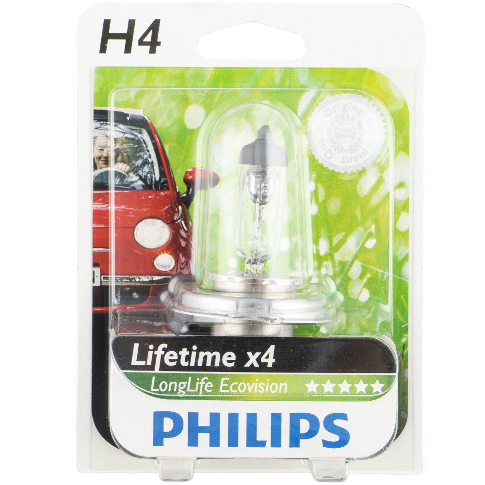 Philips Scheinwerferlampe LongLife Ecovision H4, 12V, 60/55W