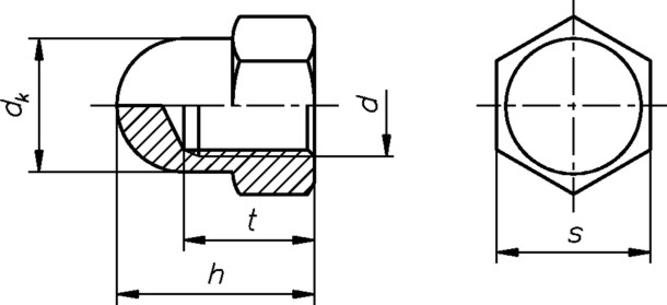 Hutmutter M8 DIN 1587 verzinkt Sechskant hohe Form