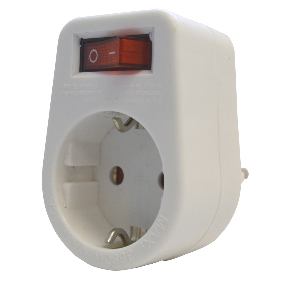UniTEC Winkel-Schutzkontaktstecker mit Schalter (250 V, 10 A, Weiß/Rot)