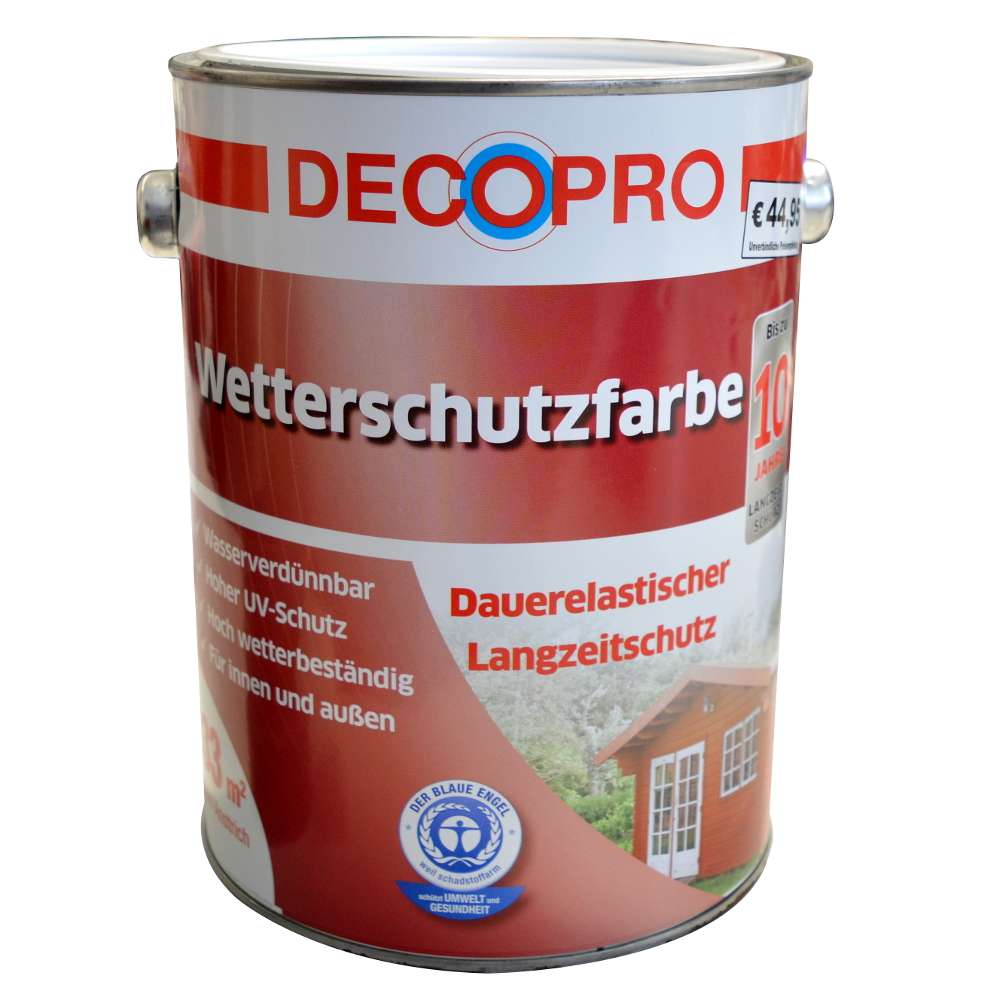 DecoPro Wetterschutzfarbe weiß 2,5 Liter Acryl seidenglänzend