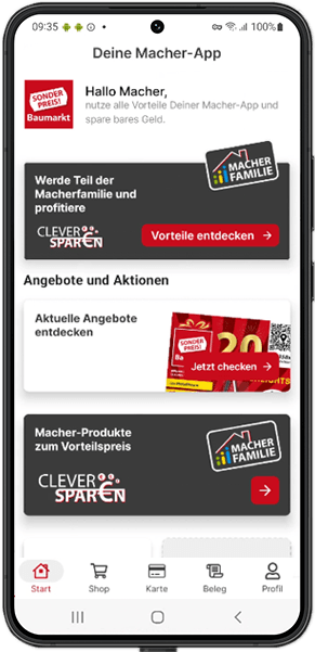 Macher-App von Sonderpreis Baumarkt auf einem Android Smartphone