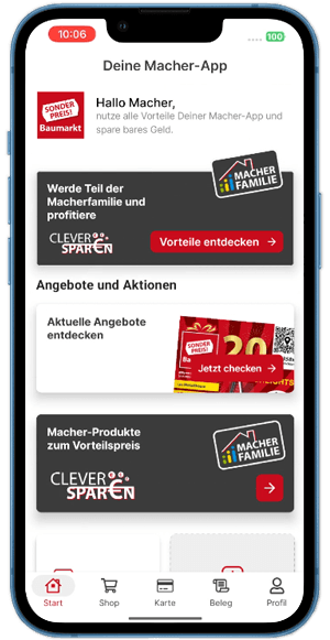 Macher-App von Sonderpreis Baumarkt auf einem iPhone