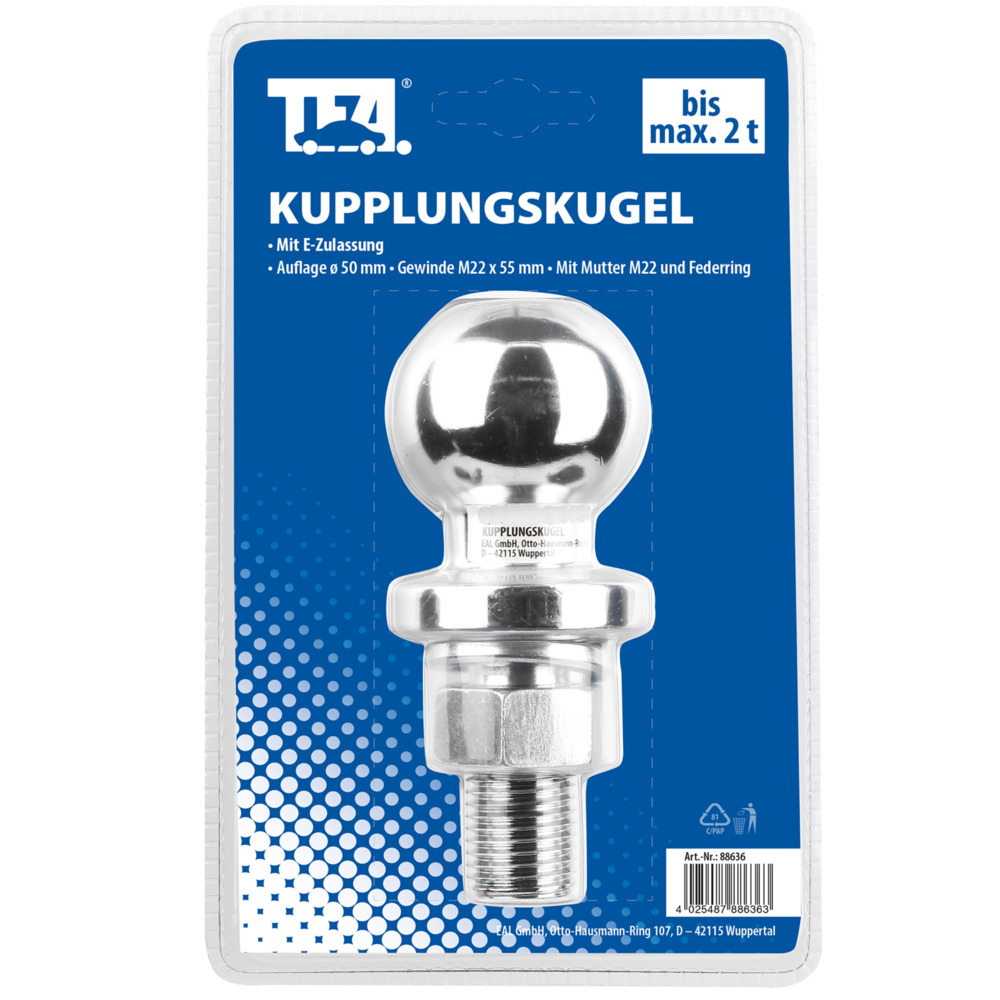 Kupplungskugel max.2t Ø50mm M22 Kugelkopf mit E-Zulassung image number 1