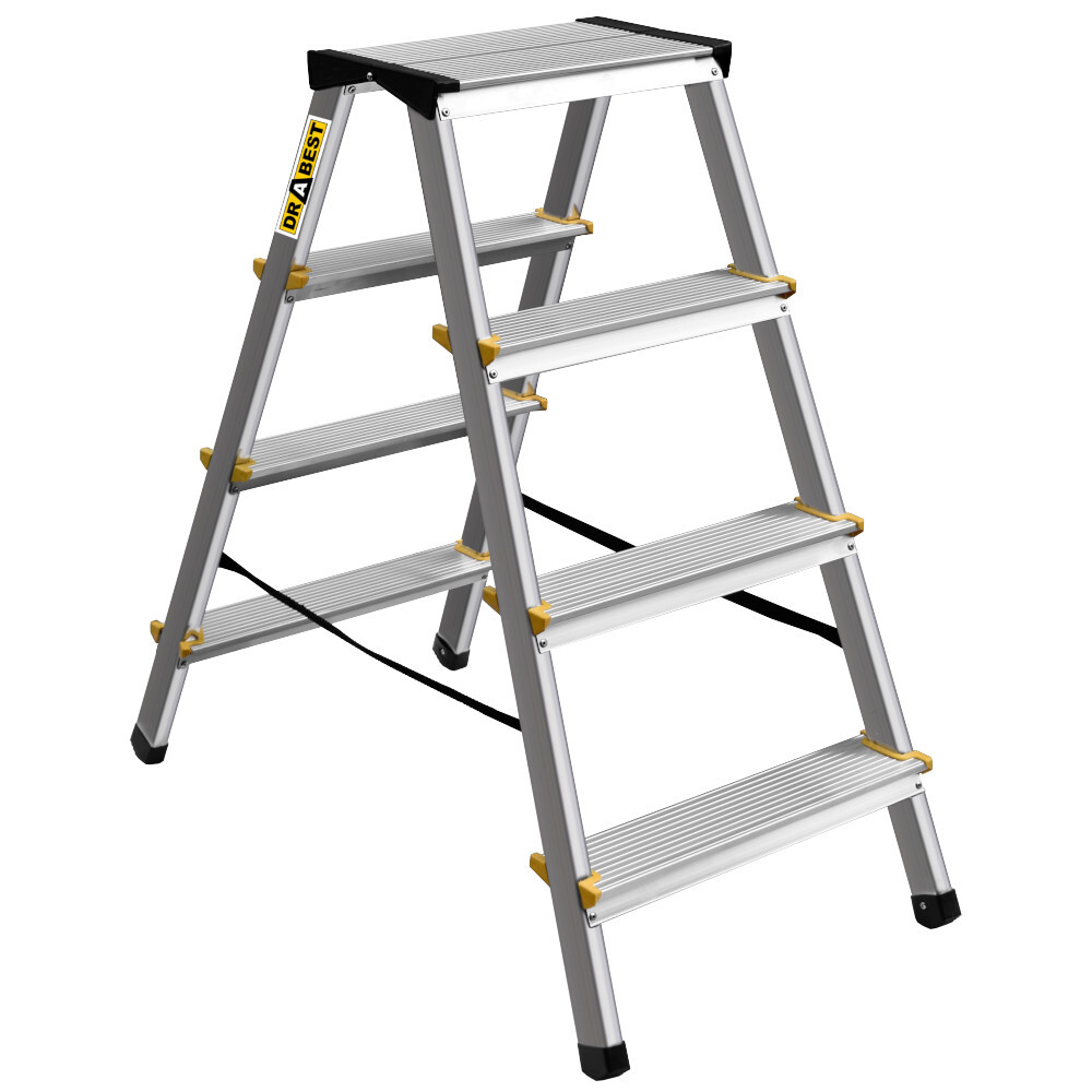 Trittleiter aus Aluminium mit 4 Stufen, beidseitig begehbar