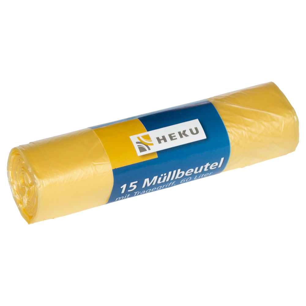 Müllbeutel mit Tragegriff 60 Liter 10µ 15 Stück in gelb  image number 0