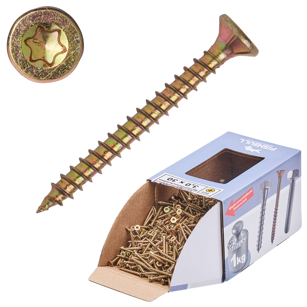 Spanplattenschraube 3,0x30 mm PZ 1kg FISHBULL-Pack Senkkopf Vollgewinde Kreuzschlitz