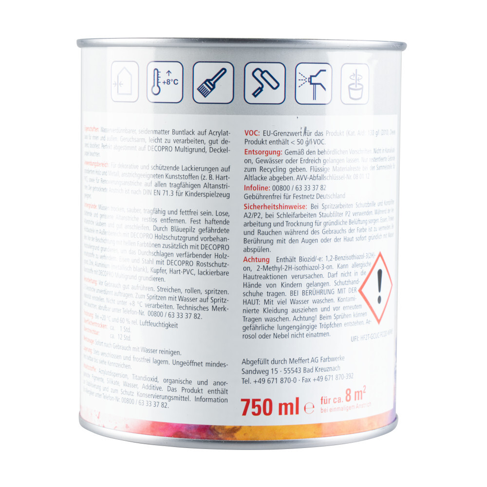 DECOPRO Acryl Seidenmattlack goldgelb RAL 1004 für innen und außen image number 1