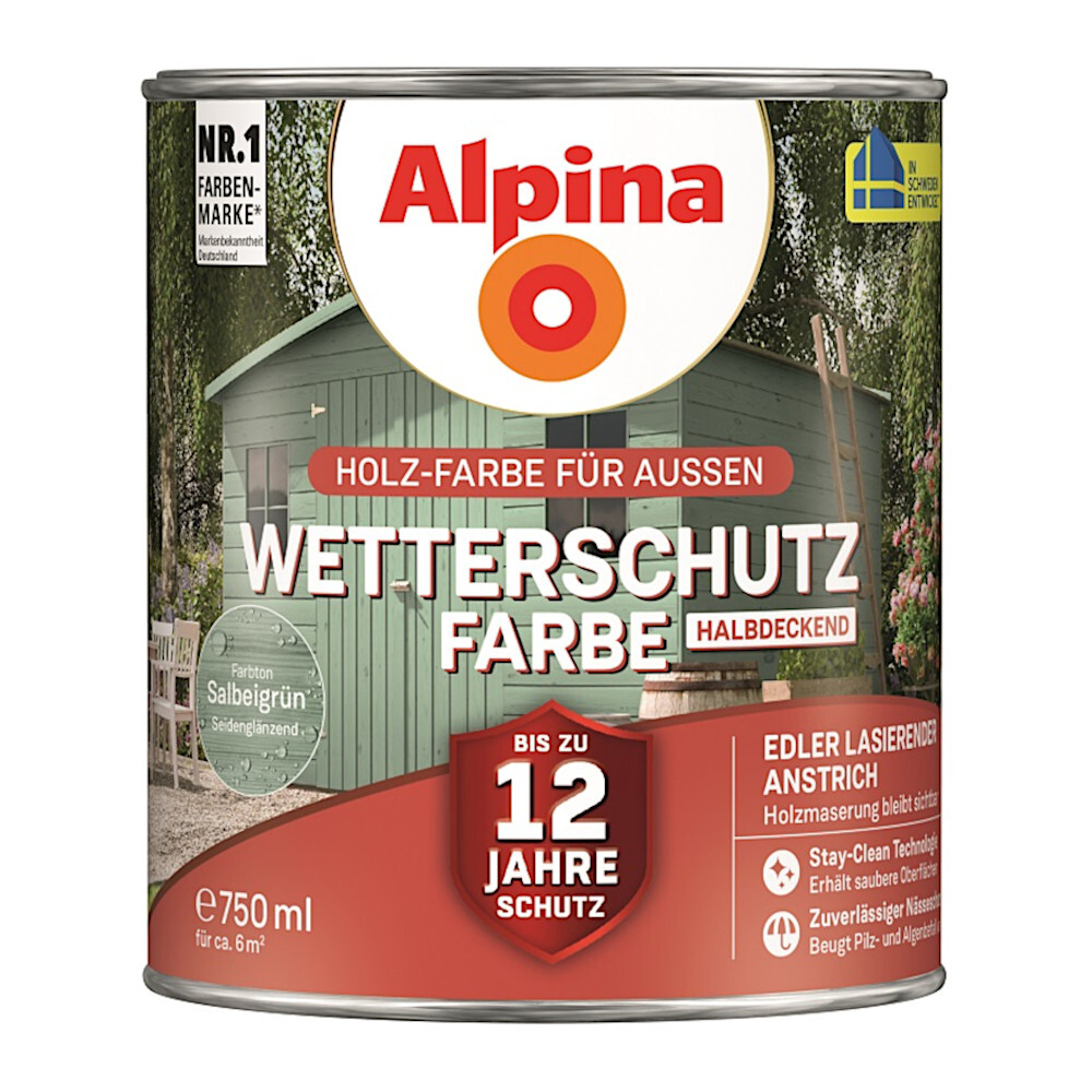Alpina Wetterschutzfarbe Salbeigrün 750 ml halbdeckend image number 0
