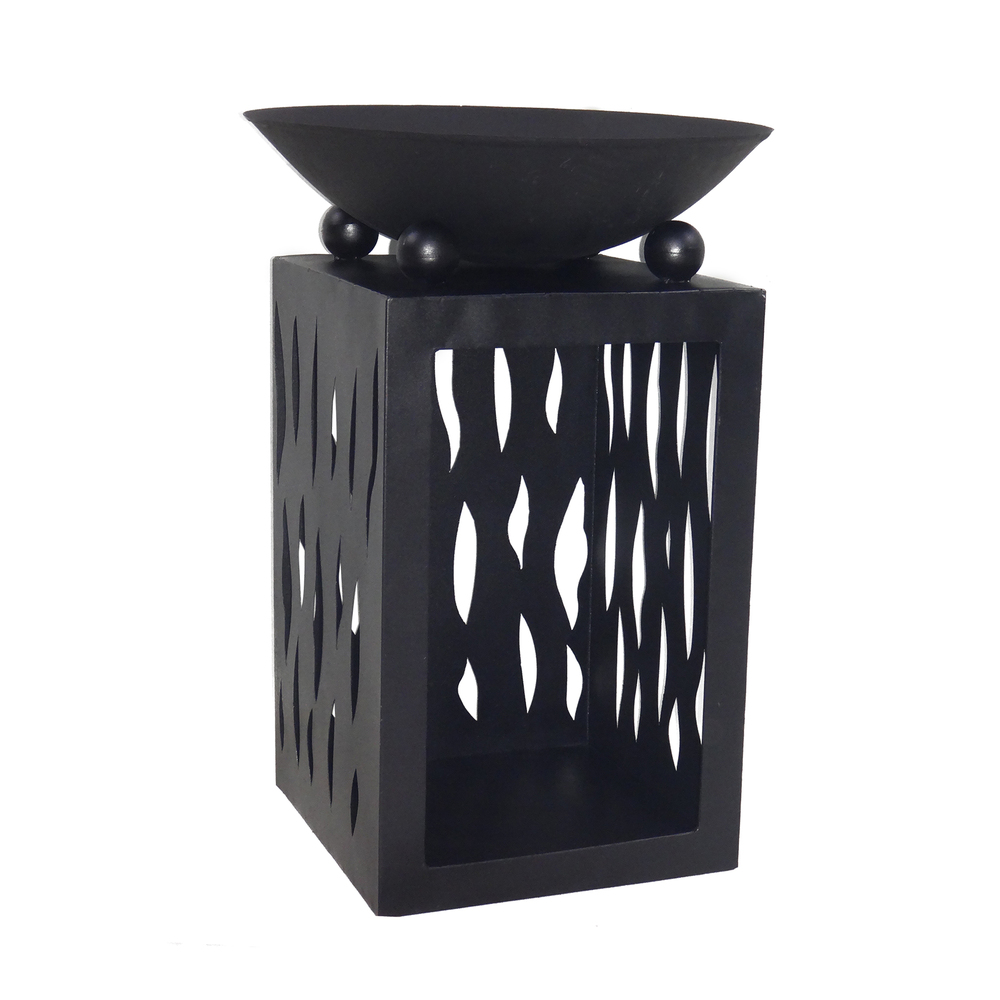 Feuerschale auf S&auml;ule mit Holzfach