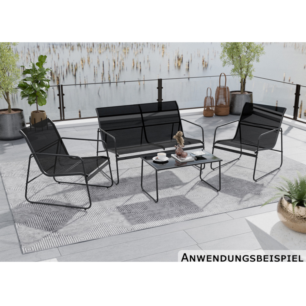 Lounge-Set 4-teilig mit Metallgestell und Glastisch image number 1