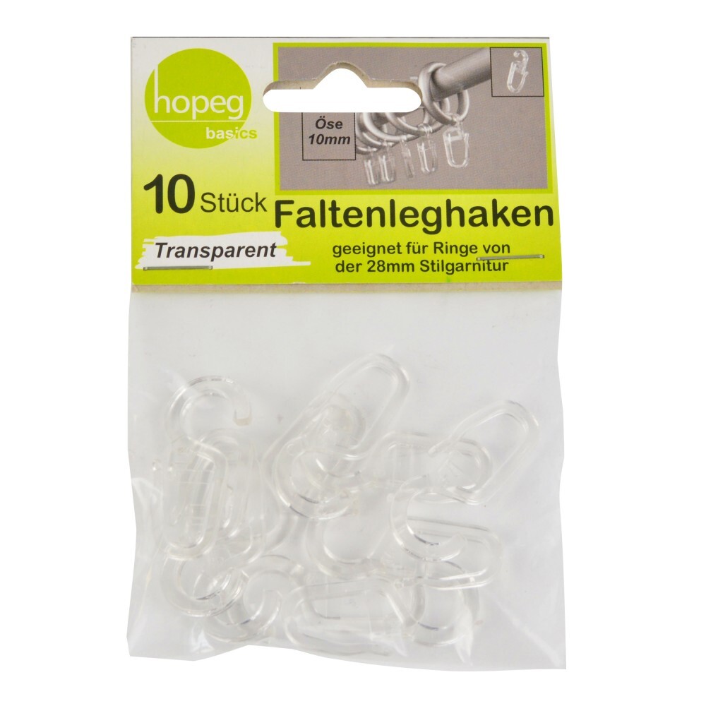 Faltenleghaken transparent 10 mm 10 Stück aus Kunststoff