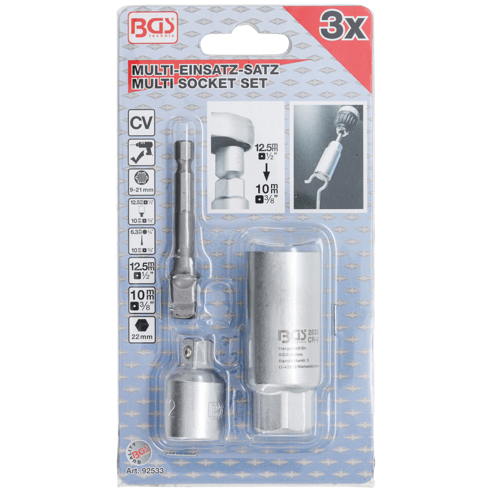 Multi-Einsatz Set 3-teilig mit Steckschlüssel-Adapter und Adapter image number 1