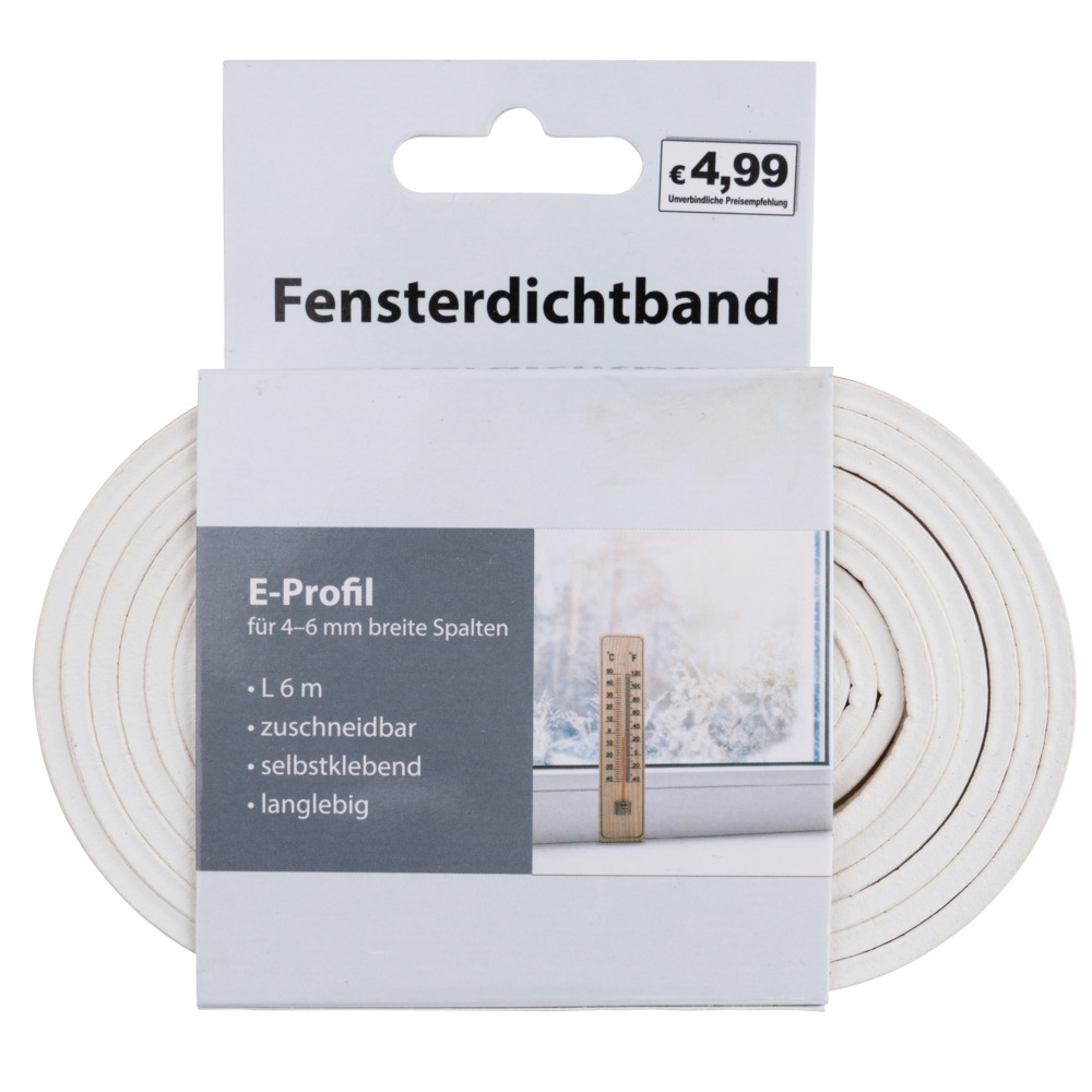 Fensterdichtung mit E-Profil in weiß auf 6 m Rolle