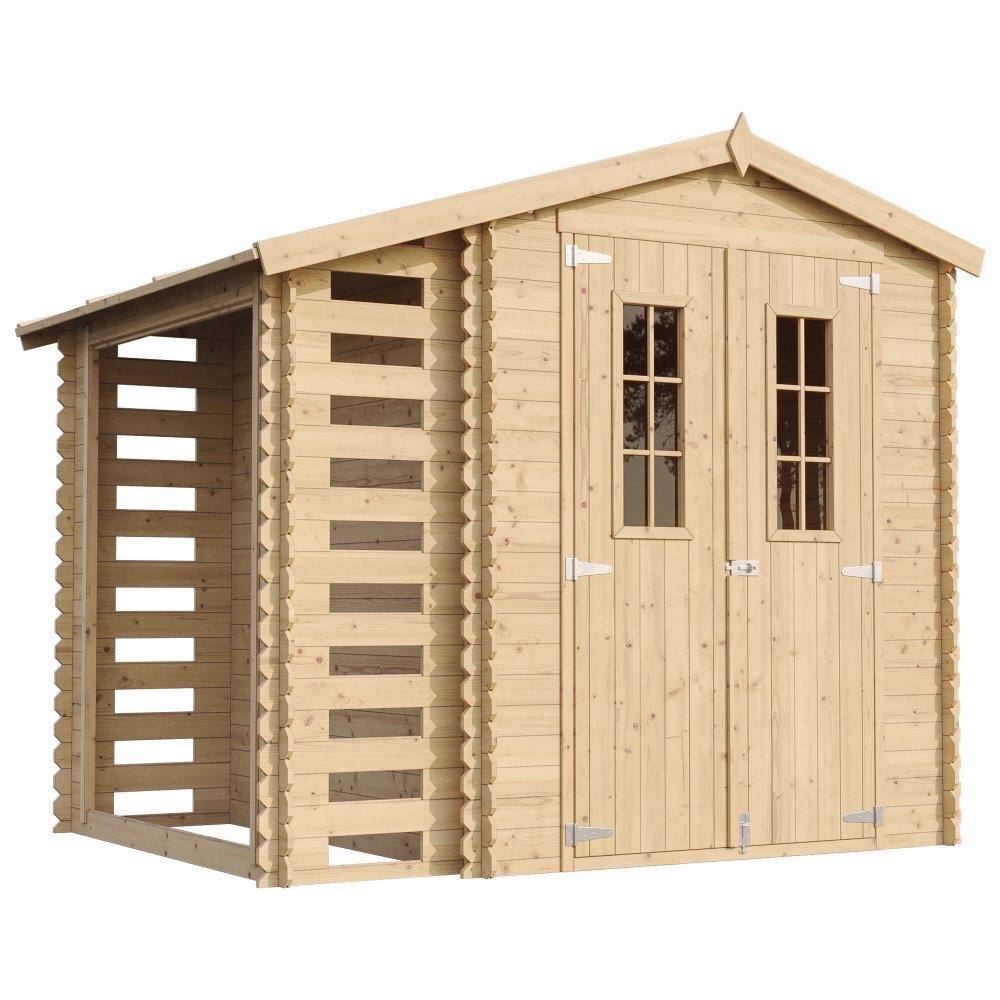 Timbela Gartenhaus aus Holz mit Brennholzschuppen