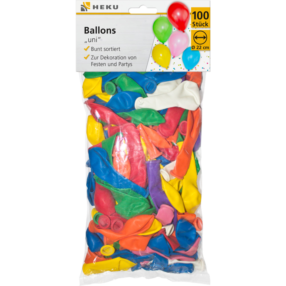 100 Ballons uni bunt sortiert &Oslash; 22 cm