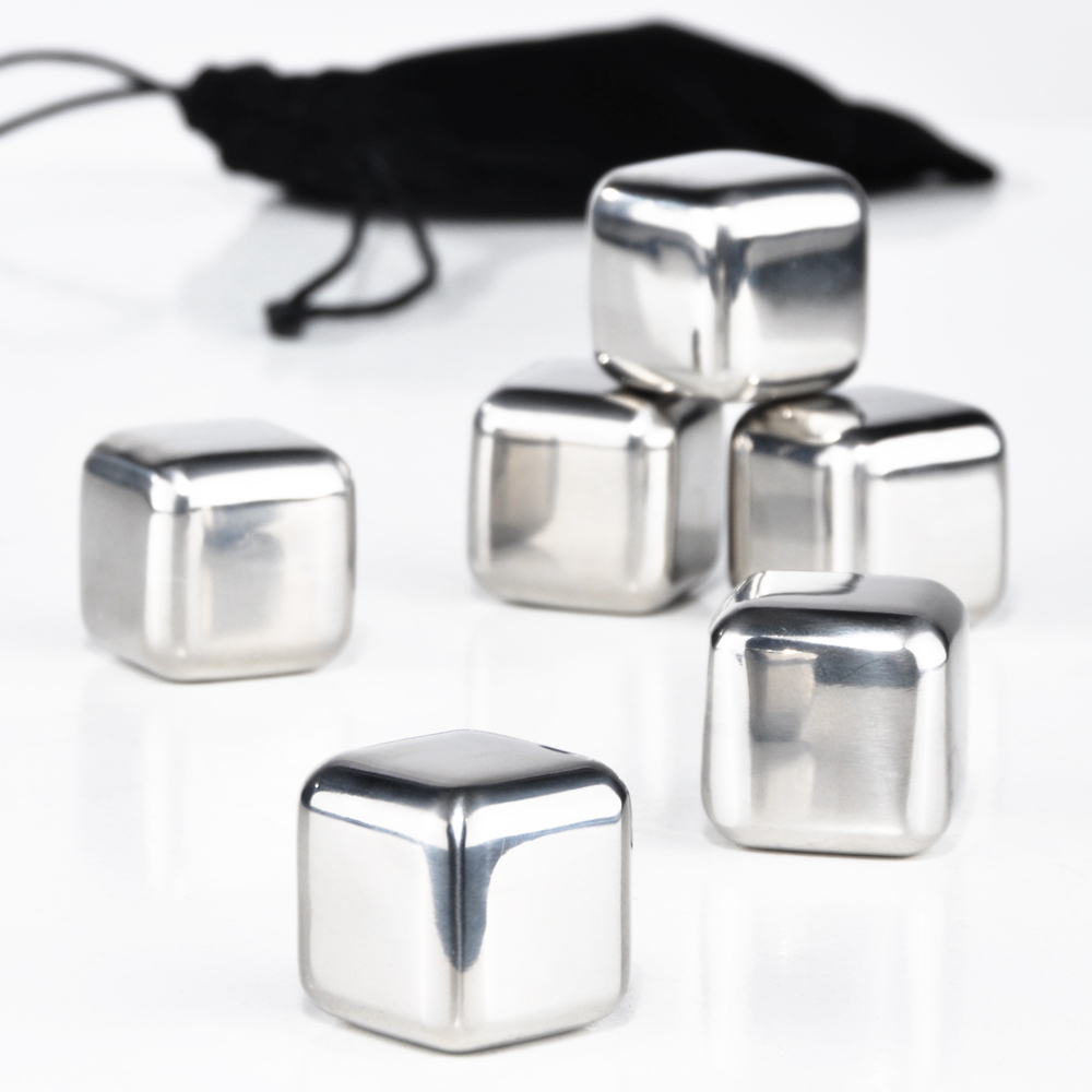 Eisw&uuml;rfel-Set 7-teilig aus Edelstahl mit Beutel
