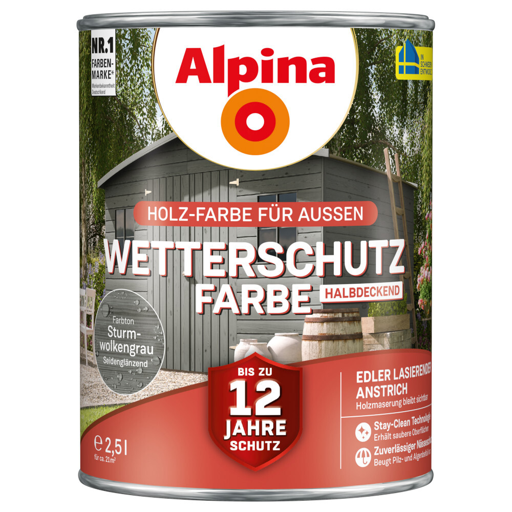 Alpina Wetterschutzfarbe Sturmwolkengrau 2,5 Liter halbdeckend image number 0
