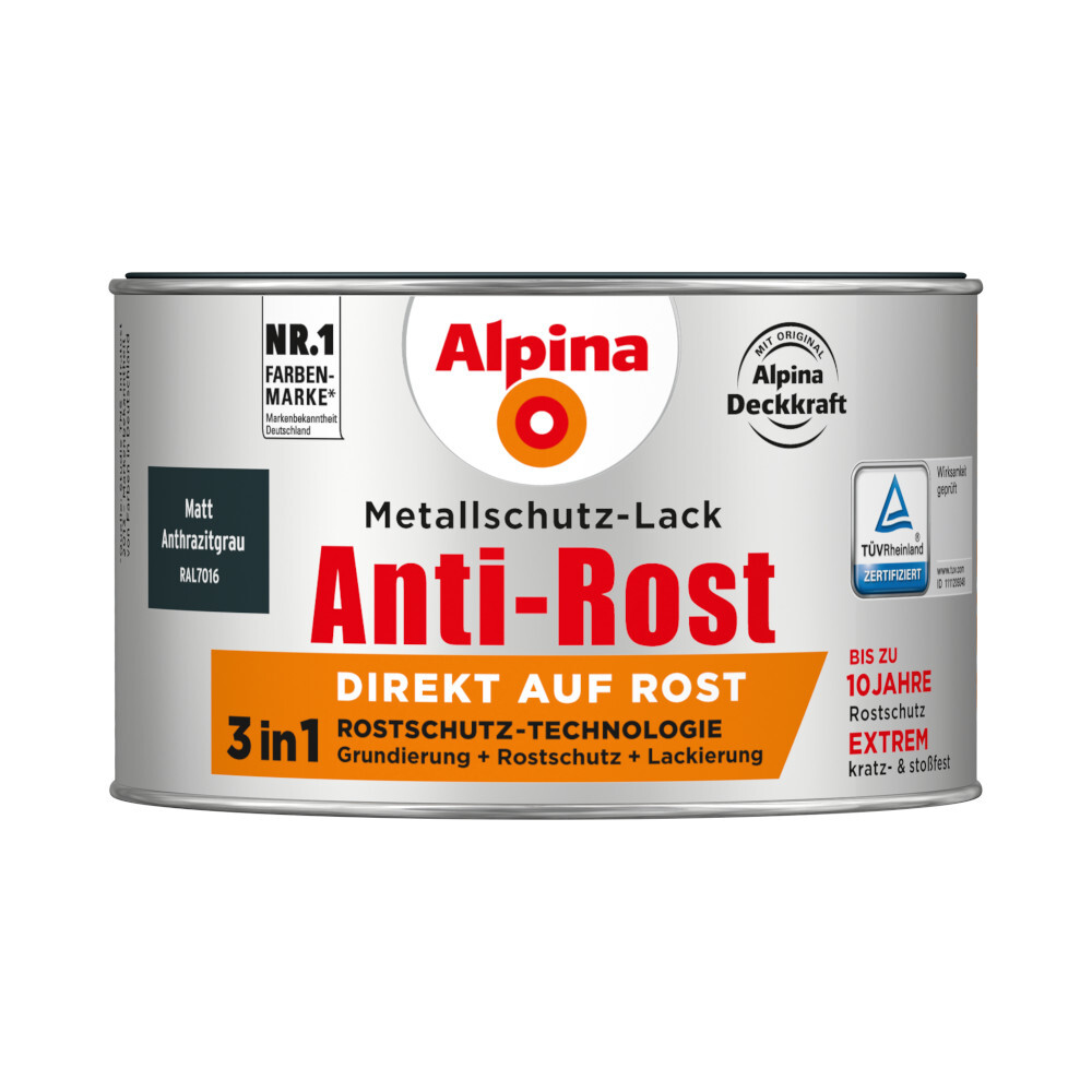 Alpina Metallschutz-Lack Anthrazitgrau matt RAL 7016 image number 0