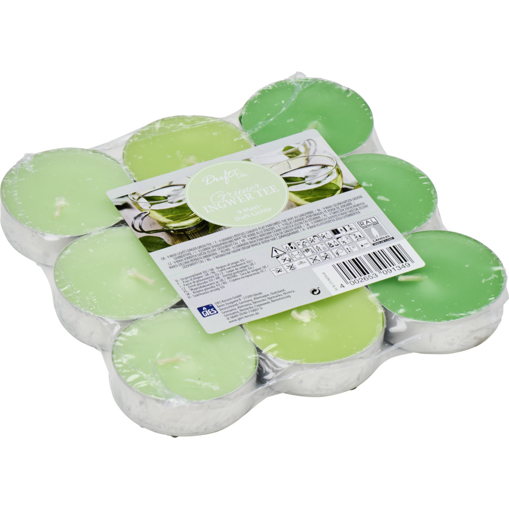 Maxi-Teelichter-Set 9 Stück grüner Ingwertee