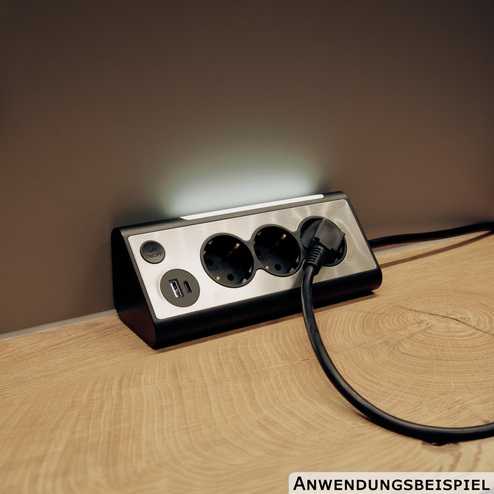 Tischsteckdose 3-fach mit USB-Anschluss A+C