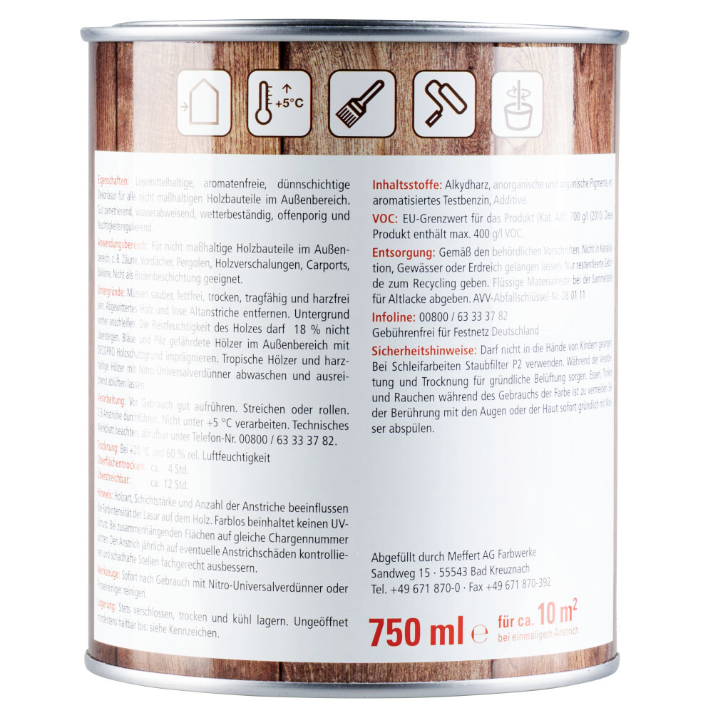 DECOPRO Holz-Schutzlasur mahagoni seidenglänzend 750 ml image number 1