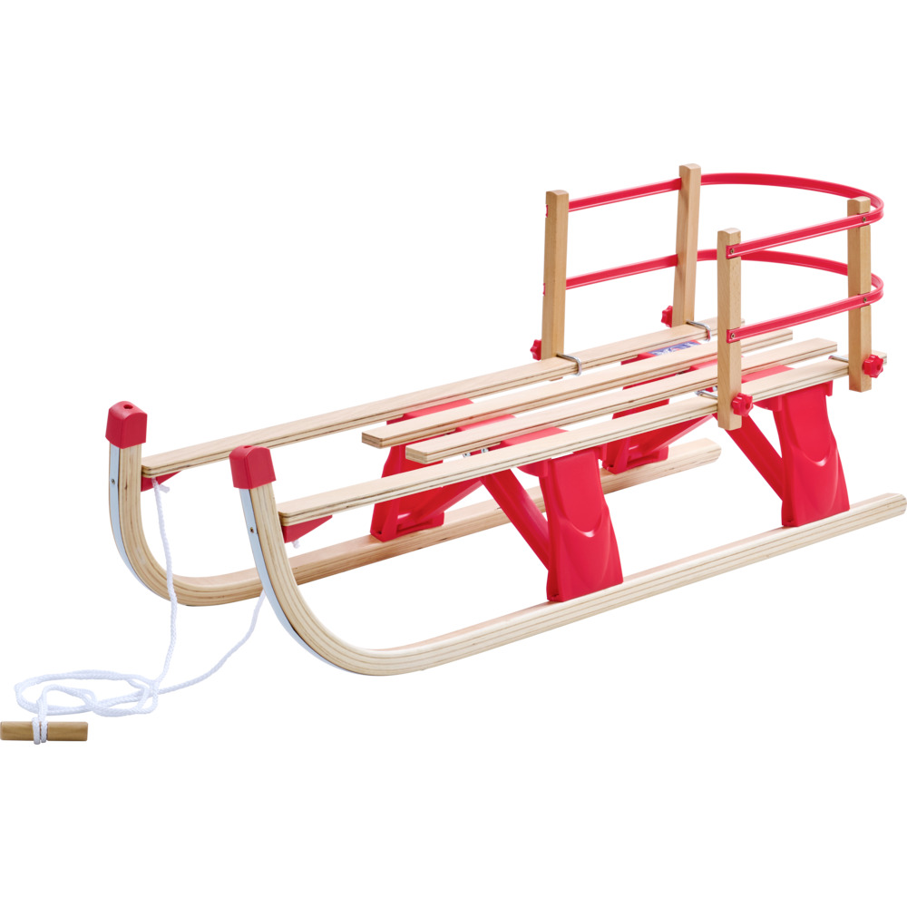 Klappschlitten Holz mit Rückenlehne in Rot
