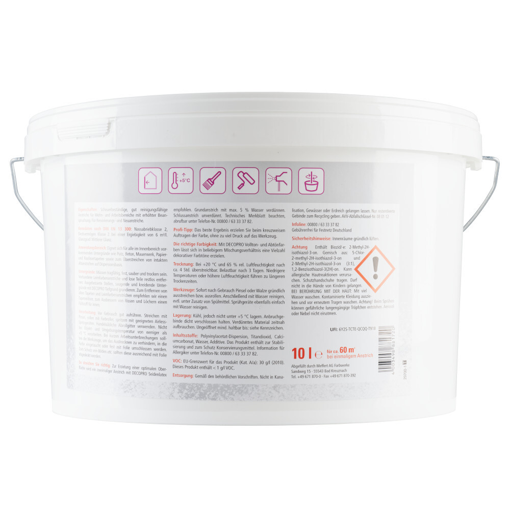 DECOPRO Seidenlatex Wandfarbe 10 Liter weiß image number 1