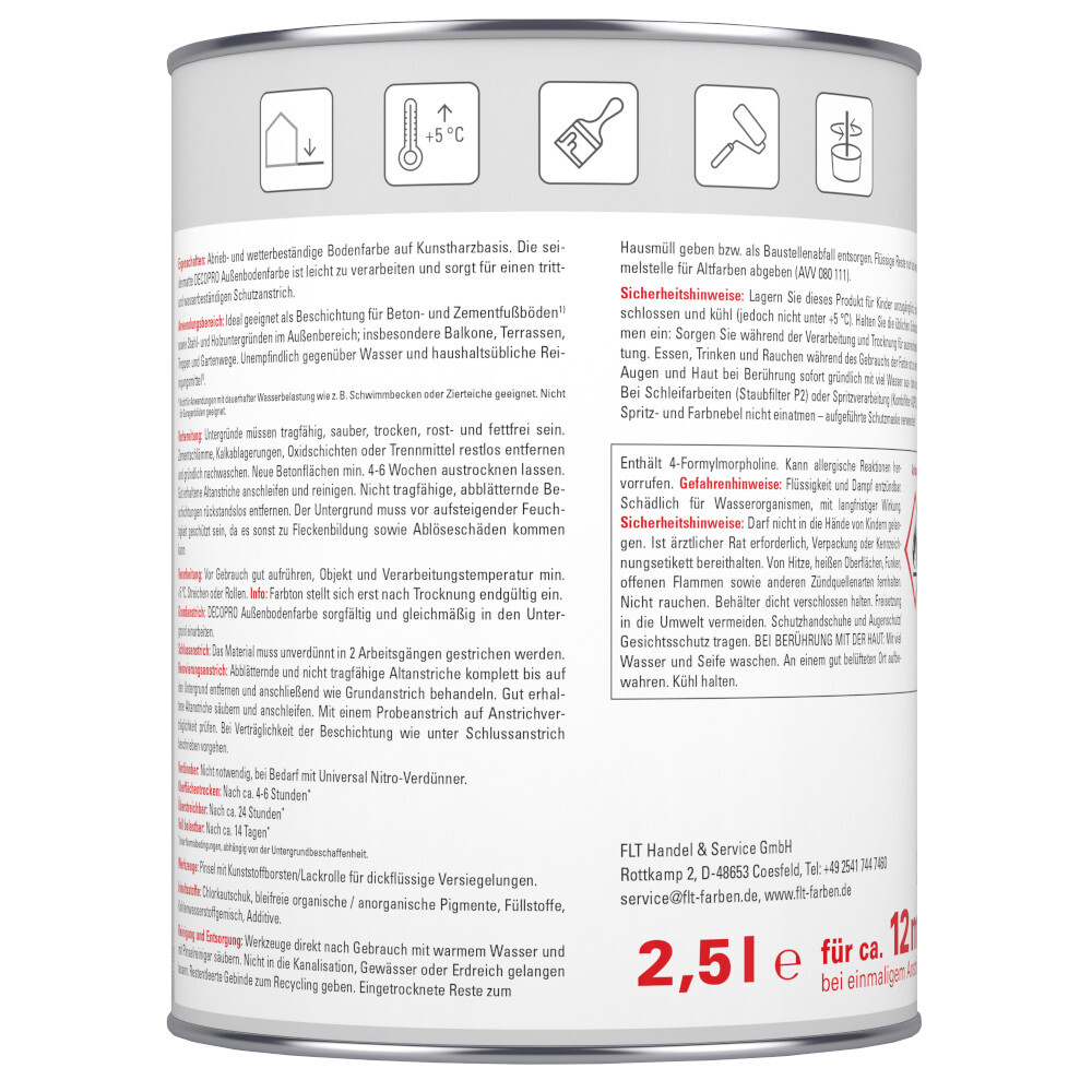 DECOPRO Außenbodenfarbe 2,5 Liter ml in Betongrau, seidenmatt image number 1