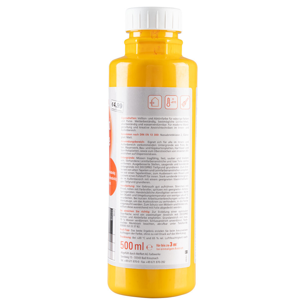 DECOPRO Vollton und Abtönfarbe 500 ml goldgelb innen und außen image number 1
