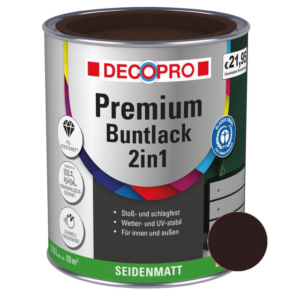 DECOPRO Premium 2in1 Buntlack 750 ml schokoladenbraun, seidenmatt image number 0