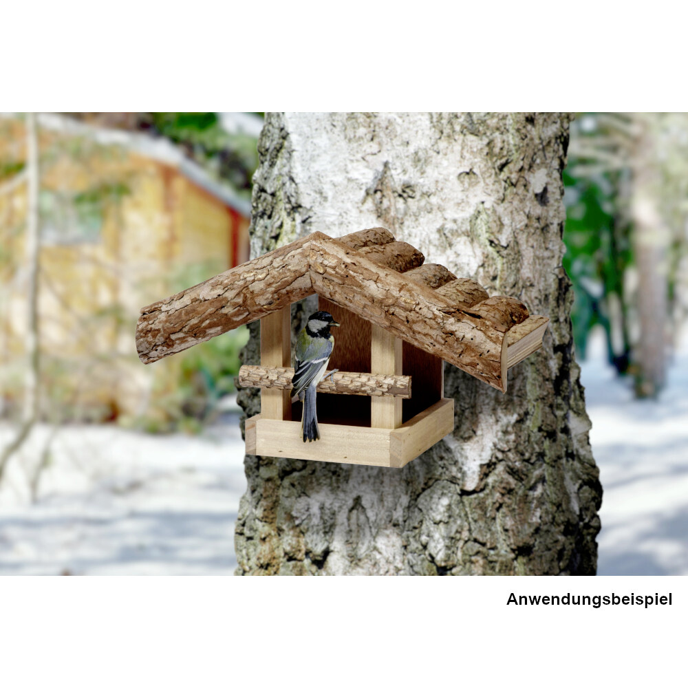 Futterhaus für Vögel, aus Holz mit Rinde gedeckt image number 2