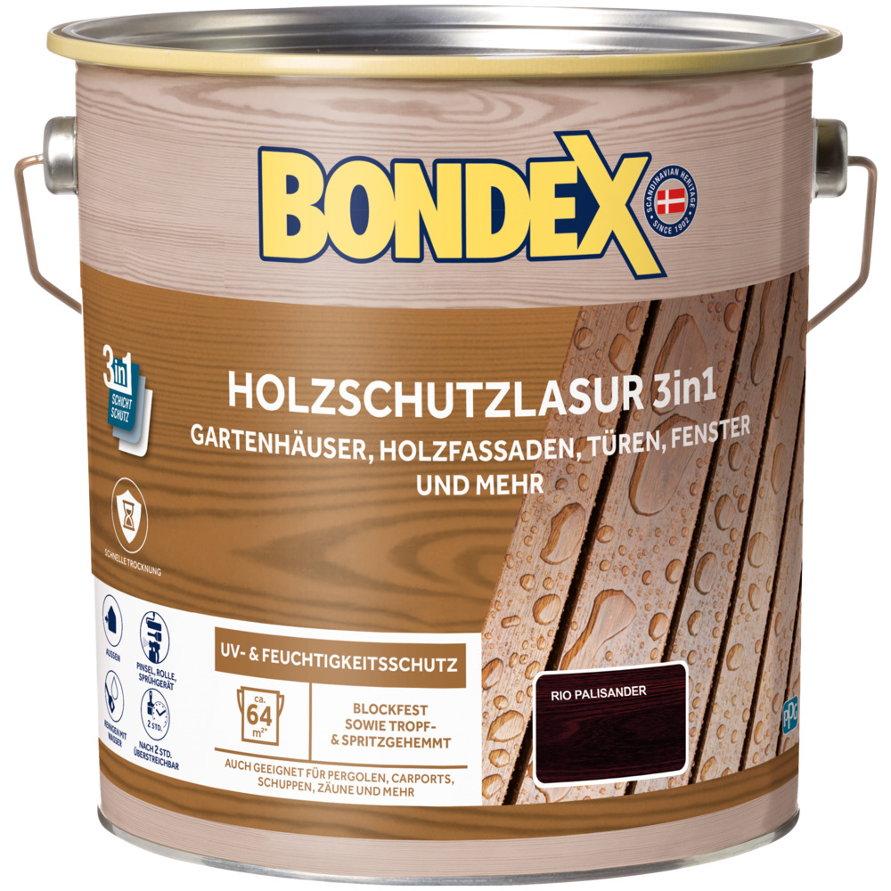 BONDEX Holzschutzlasur 3in1 Rio-Palisander 4 Liter image number 0