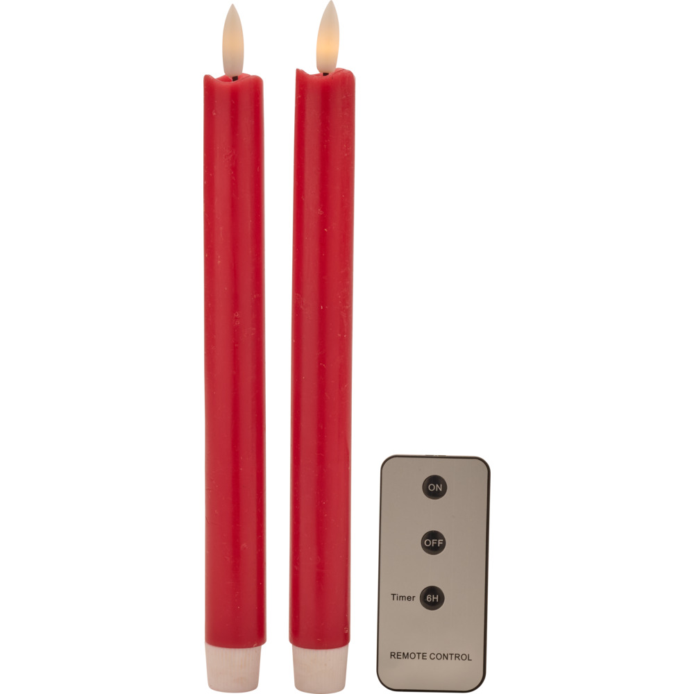 LED-Dinnerkerzen Echtwachs flackernd 2er-Set weinrot