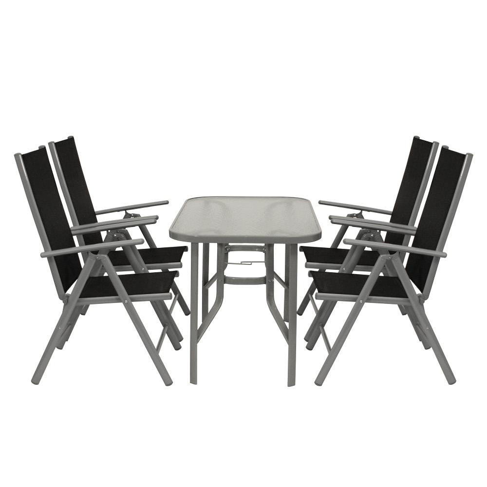 Gartenmöbel-Set 5-teilig, Alu, Schwarz-Grau