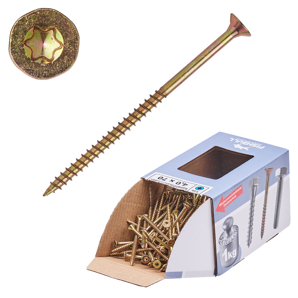 Spanplattenschraube 4,0x70 mm IVZ 1kg FISHBULL-Pack Senkkopf Teilgewinde