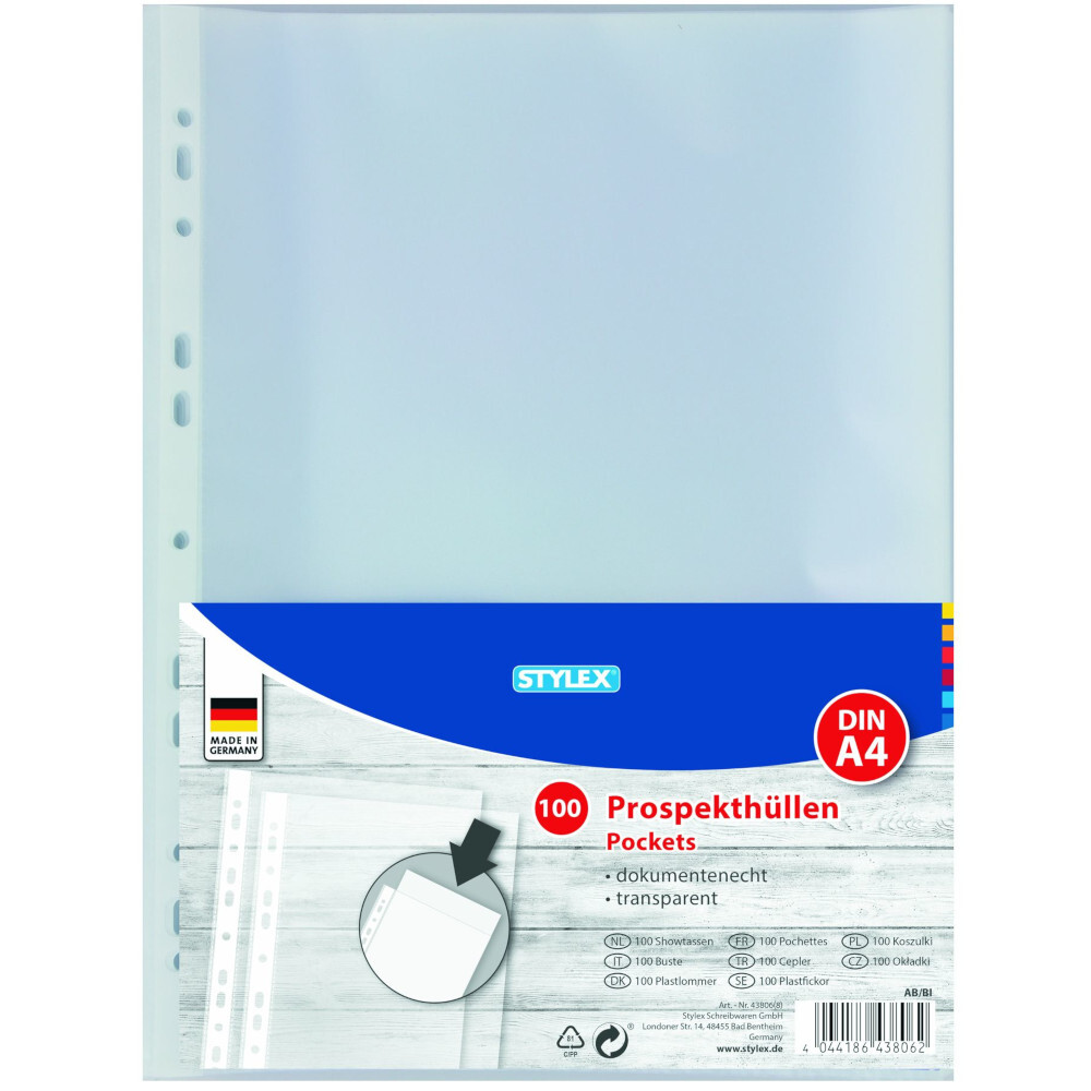 Prospekthüllen 100 Stück DIN A4 gelocht