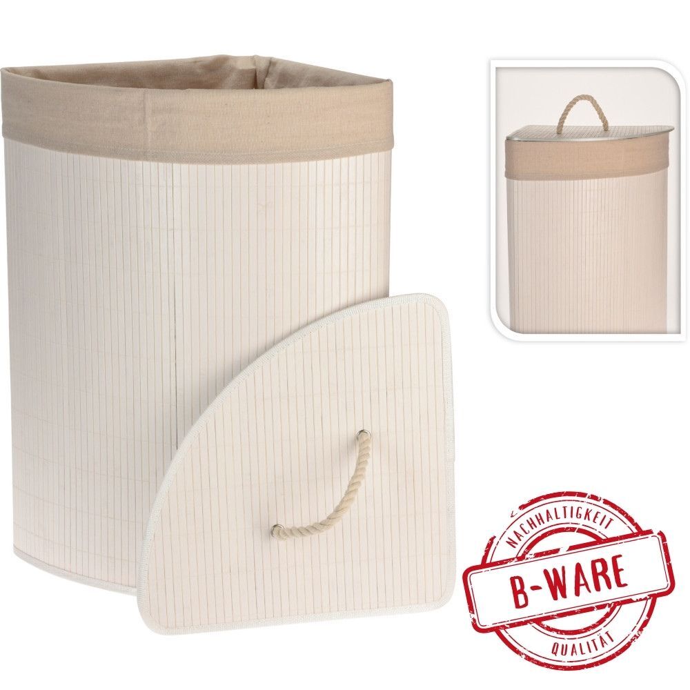 W&auml;schekorb mit Deckel aus Bambusholz in Wei&szlig; B-Ware