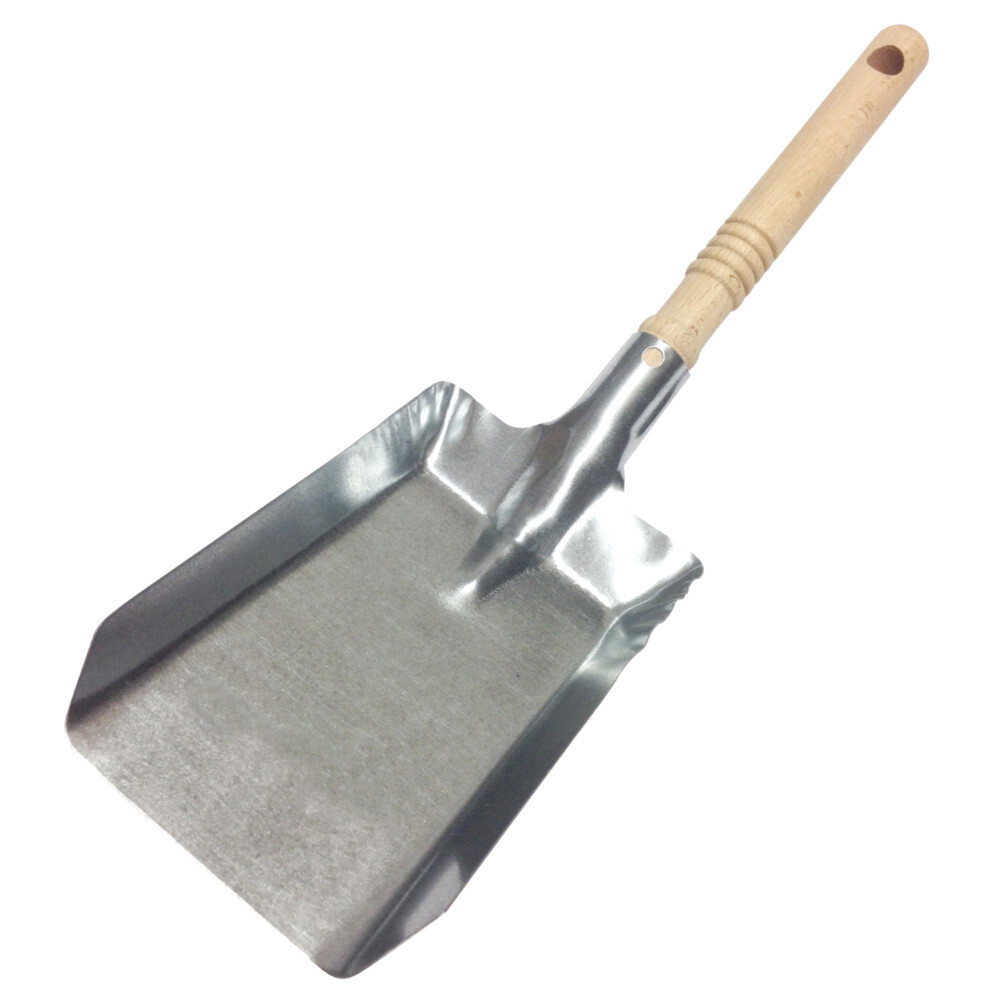 Kohleschaufel aus verzinktem Metall mit Holzgriff