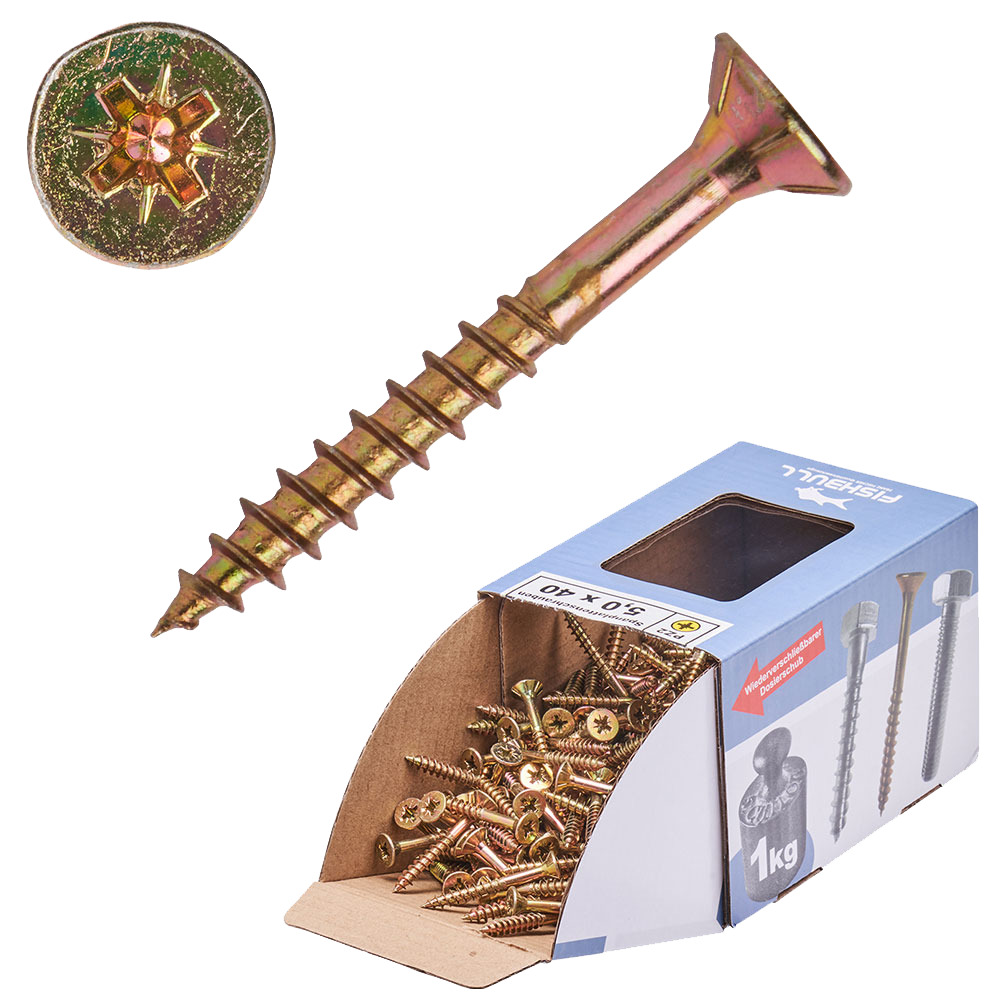 Spanplattenschraube 5x40 mm PZ 1kg FISHBULL-Pack Senkkopf Teilgewinde Kreuzschlitz image number 0