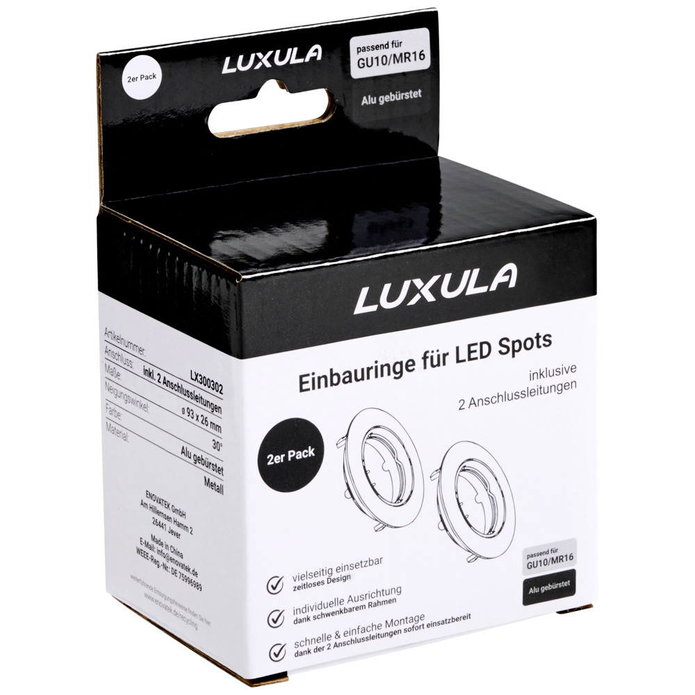 Einbaustrahler LUXULA Alu gebürstet für GU10 - MR16 Leuchtmittel im 2er Pack image number 1