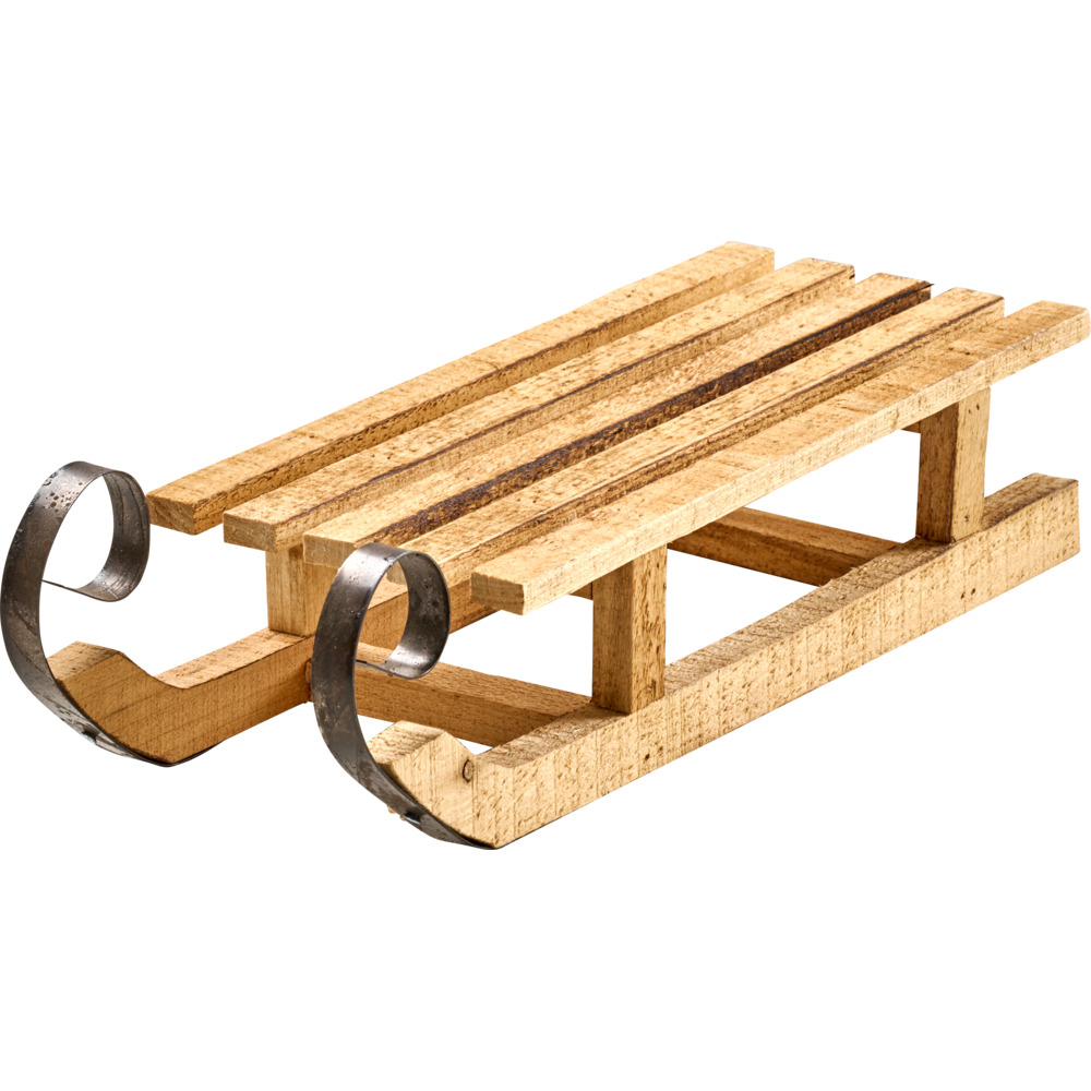 Weihnachtsdeko Schlitten 40 cm aus Holz, naturbelassen