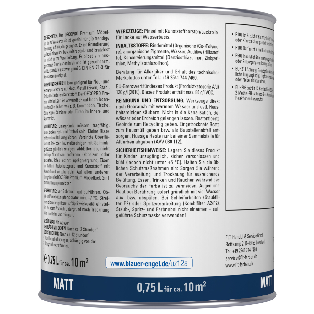 DECOPRO Premium 2in1 Möbellack 750 ml in Weiß, matt image number 1