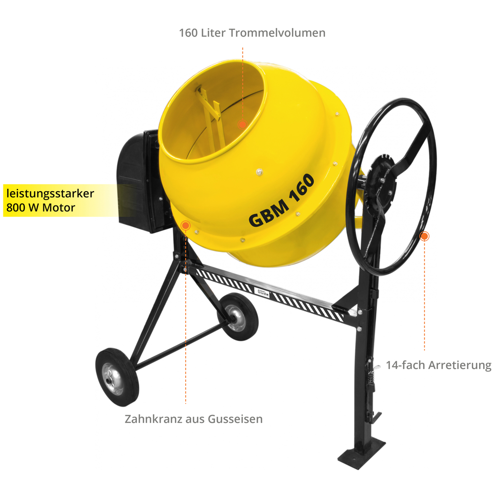 G&uuml;de&reg; Betonmischer GBM 160 800 Watt mit 160 Liter Fassungsverm&ouml;gen image number 5