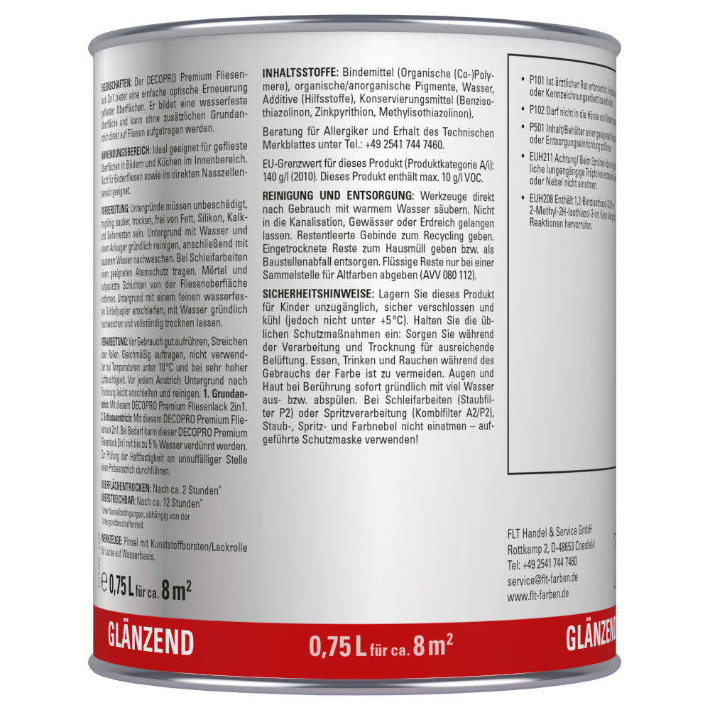 DECOPRO Premium 2in1 Fliesenlack 750 ml in Weiß, glänzend image number 1