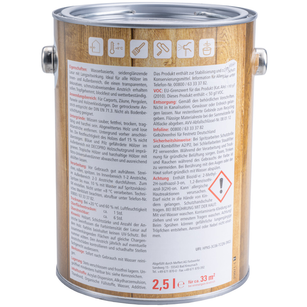 DECOPRO Universal-Lasur 2,5 Liter in Alabaster für innen und außen image number 1