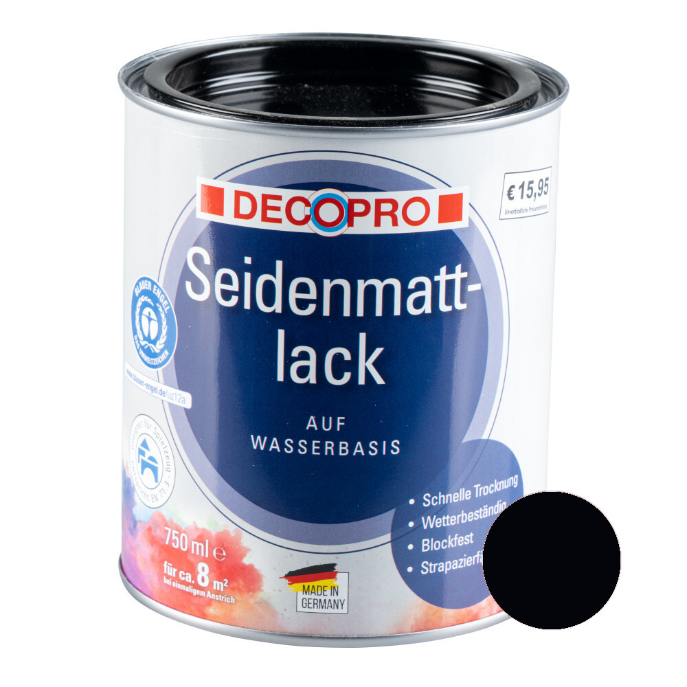 DECOPRO Acryl Seidenmattlack tiefschwarz RAL 9005 für innen und außen image number 0