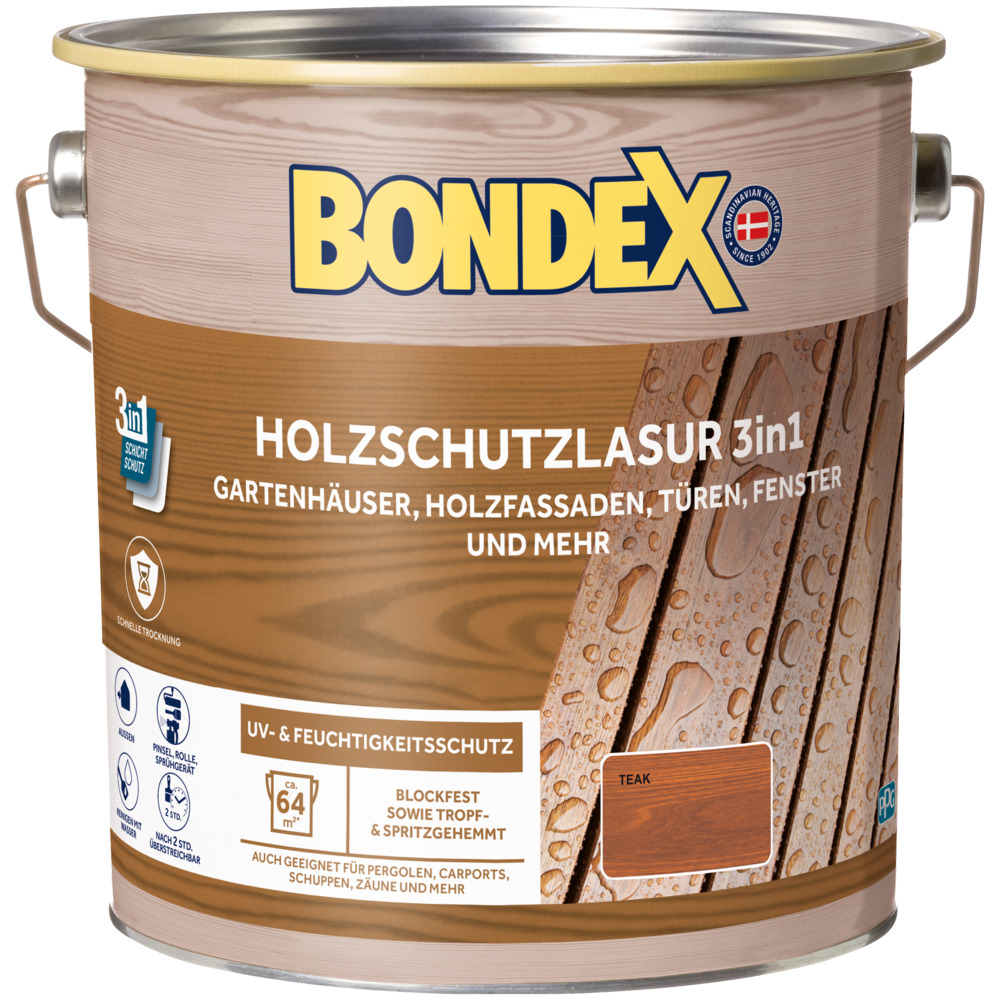 BONDEX Holzschutzlasur 3in1 Teak 4 Liter
