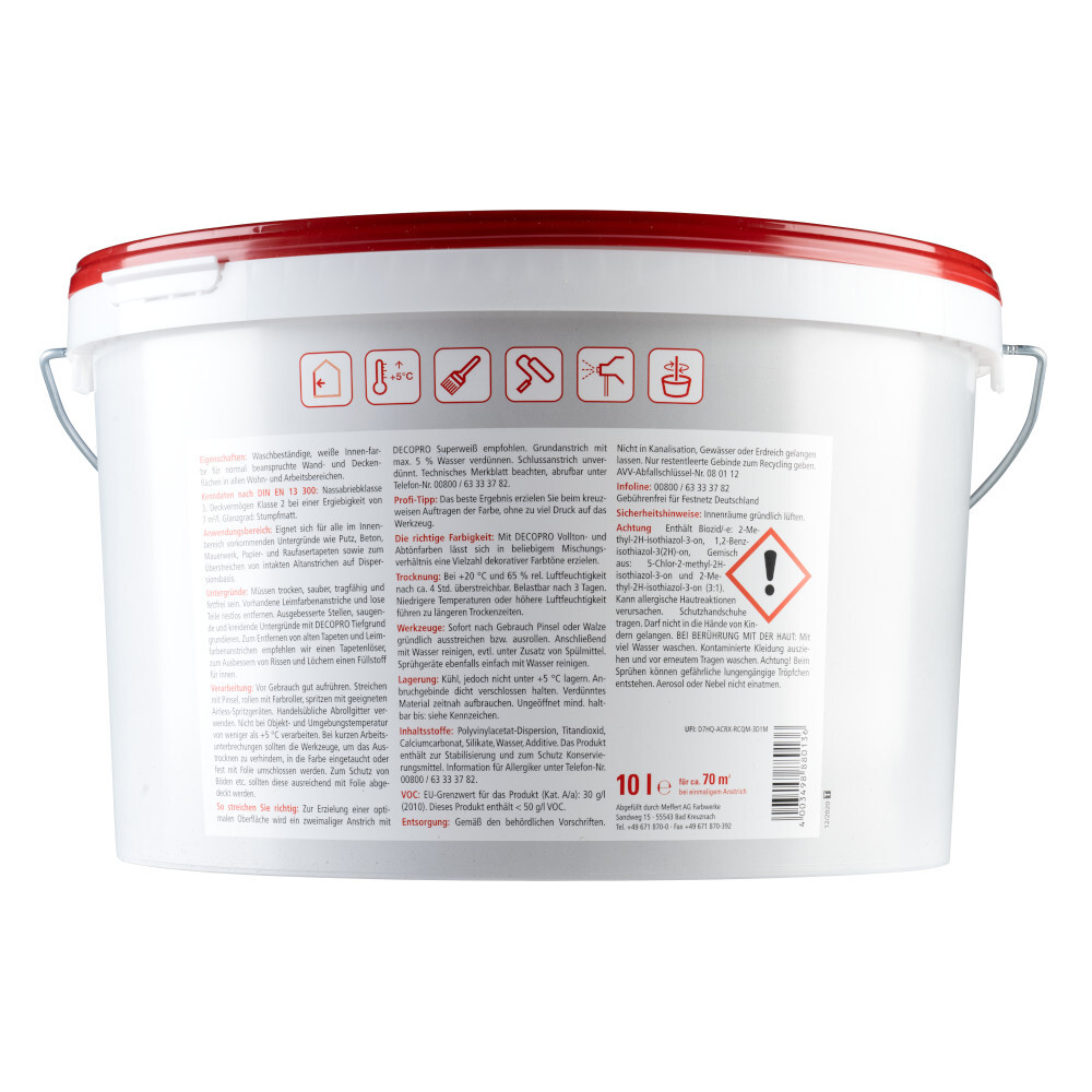 DECOPRO Superweiß 10 Liter matt hochdeckend image number 1