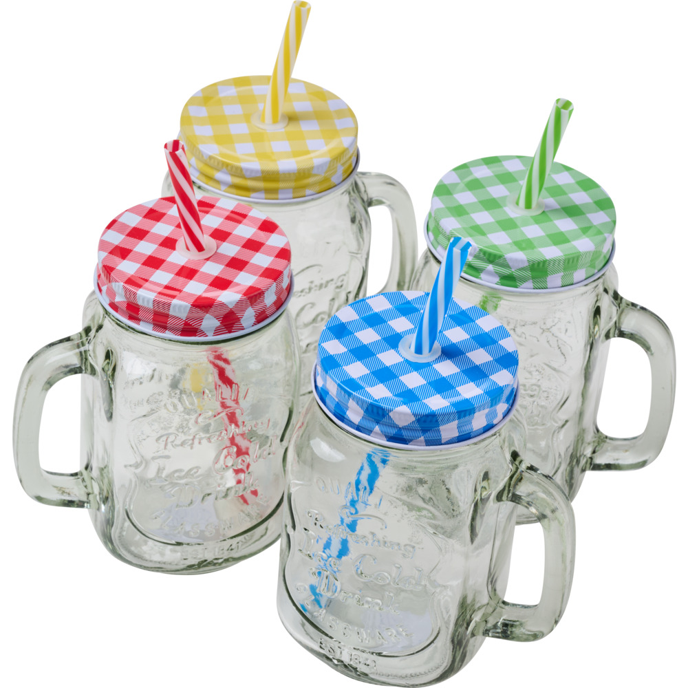 Trinkglas Dekoglas 480ml mit Deckel in verschiedenen Farben